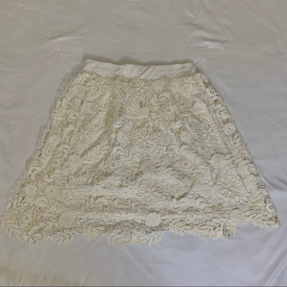 Painted Threads White Ivory Floral Lace Midi Skirt